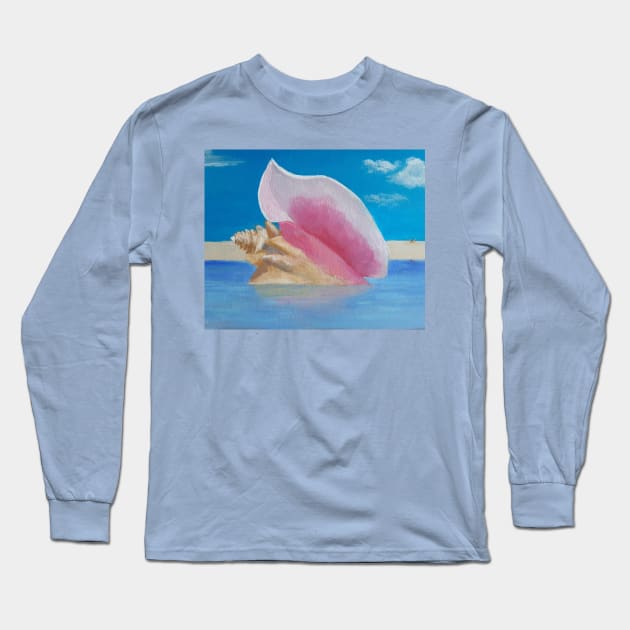 Conch Shell on a Sandbank Long Sleeve T-Shirt by Alexkait